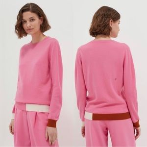 Chinti and Parker Cambridge Colorblocked Cashmere Sweater Peony/Ginger/Cream M